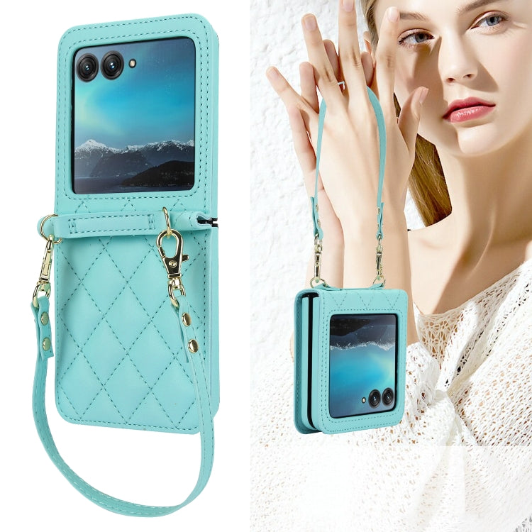 For Motorola Razr 40 Ultra Rhombic Texture Phone Case with Long & Short Lanyard(Green)