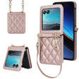 For Motorola Razr 40 Ultra Rhombic Texture Phone Case with Long & Short Lanyard(Rose Gold) - Motorola Cases by PMC TechLife | Online Shopping South Africa | PMC TechLife | Buy Now Pay Later Mobicred