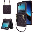 For Motorola Razr 40 Ultra Rhombic Texture Phone Case with Long & Short Lanyard(Dark Purple) - Motorola Cases by PMC TechLife | Online Shopping South Africa | PMC TechLife | Buy Now Pay Later Mobicred
