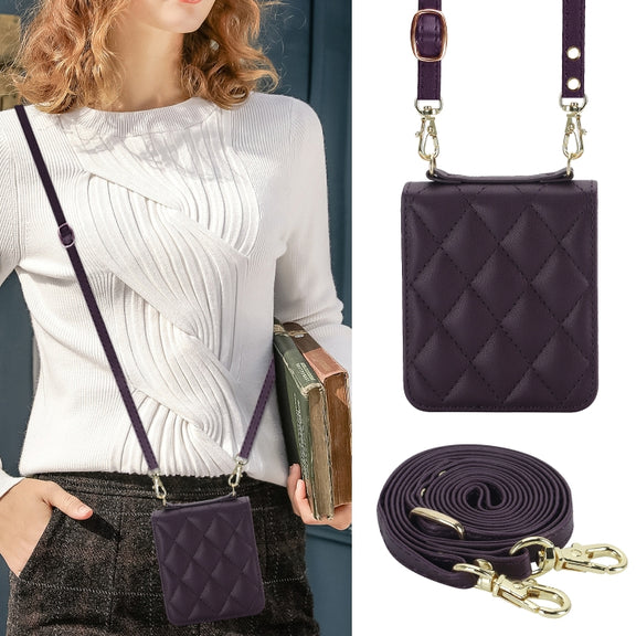 For Motorola Razr 40 Ultra Rhombic Texture Phone Case with Long & Short Lanyard(Dark Purple)