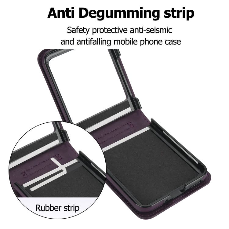 For Motorola Razr 40 Ultra Rhombic Texture Phone Case with Long & Short Lanyard(Dark Purple)