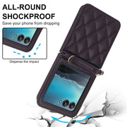 For Motorola Razr 40 Ultra Rhombic Texture Phone Case with Long & Short Lanyard(Dark Purple)