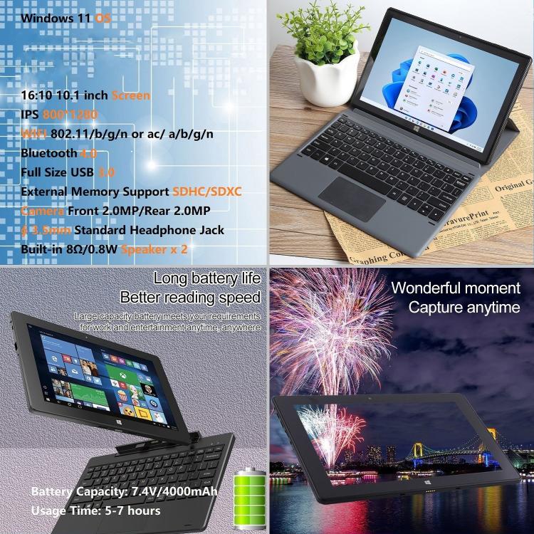 HONGSAMDE 10.1 inch 2 in 1 Tablet PC, 12GB+128GB, Windows 11, Intel Celeron J4105 Quad Core with Keyboard(Black) - free shipping - PMc TechLife - Order now!