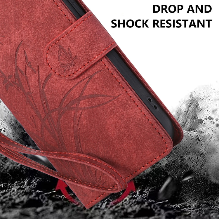 For OPPO A98 5G Orchid Butterfly Embossed Leather Phone Case(Red) - OPPO Cases by PMC TechLife | Online Shopping South Africa | PMC TechLife | Buy Now Pay Later Mobicred