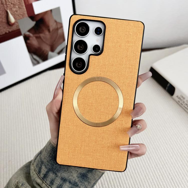 For Samsung Galaxy S25 Ultra 5G Magsafe Magnetic Ring Cloth Texture Phone Case(Orange) - Galaxy S25 Ultra 5G Cases by PMC TechLife | Online Shopping South Africa | PMC TechLife | Buy Now Pay Later Mobicred