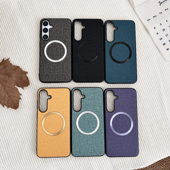 For Samsung Galaxy S25 5G Magsafe Magnetic Ring Cloth Texture Phone Case(Black)