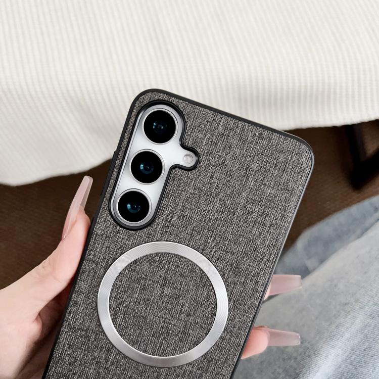 For Samsung Galaxy S25 5G Magsafe Magnetic Ring Cloth Texture Phone Case(Black)