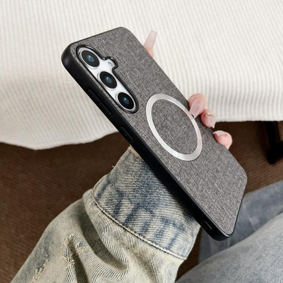 For Samsung Galaxy S25 5G Magsafe Magnetic Ring Cloth Texture Phone Case(Black)