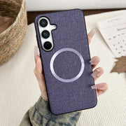 For Samsung Galaxy S25 5G Magsafe Magnetic Ring Cloth Texture Phone Case(Purple)