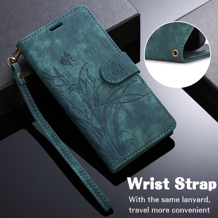 For iPhone 16 Pro Orchid Butterfly Embossed Leather Phone Case(Green) - iPhone 16 Pro Cases by PMC TechLife | Online Shopping South Africa | PMC TechLife | Buy Now Pay Later Mobicred