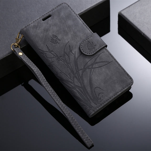 For Samsung Galaxy S24+ / S25+ 5G Orchid Butterfly Embossed Leather Phone Case(Black)