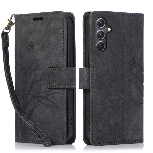 For Samsung Galaxy S24+ / S25+ 5G Orchid Butterfly Embossed Leather Phone Case(Black)