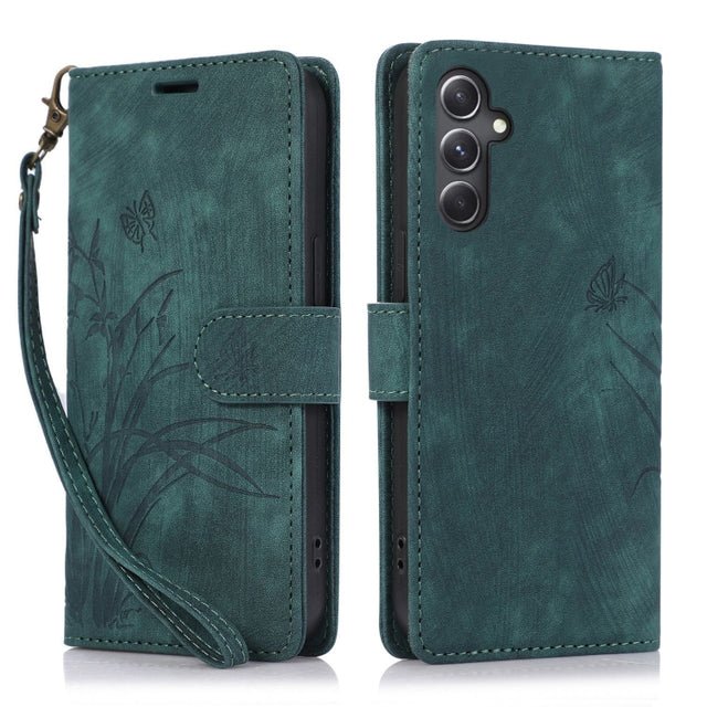 For Samsung Galaxy S24+ / S25+ 5G Orchid Butterfly Embossed Leather Phone Case(Green)