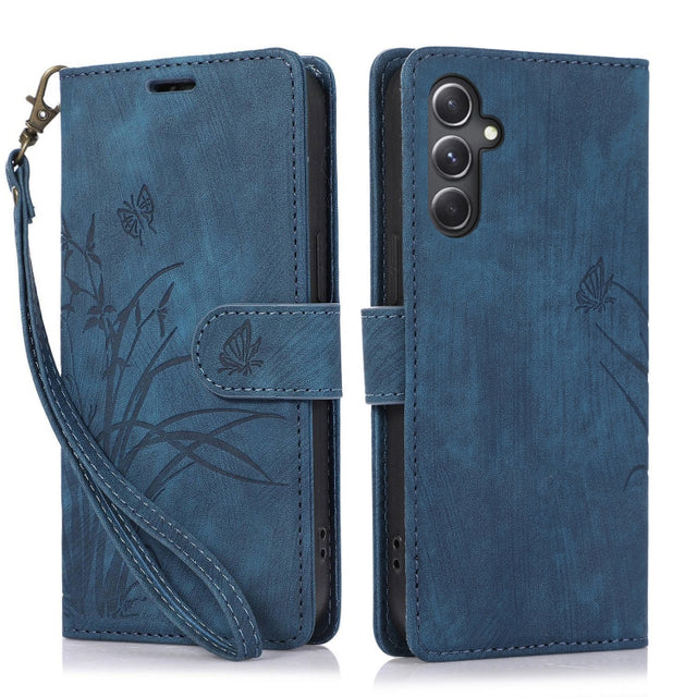For Samsung Galaxy S24+ / S25+ 5G Orchid Butterfly Embossed Leather Phone Case(Blue)