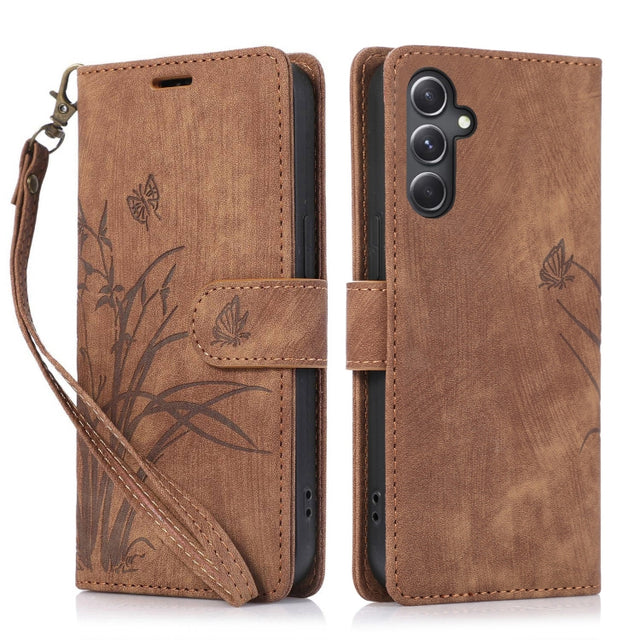 For Samsung Galaxy S24+ / S25+ 5G Orchid Butterfly Embossed Leather Phone Case(Brown)