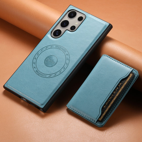 For Samsung Galaxy S23 Ultra 5G Denior Cowhide Texture Leather MagSafe Detachable Wallet Phone Case(Blue)