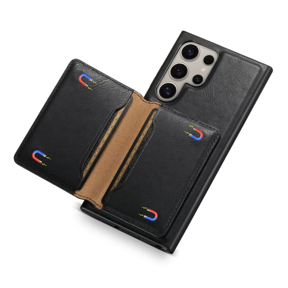 For Samsung Galaxy S23 Ultra 5G Denior Cowhide Texture Leather MagSafe Detachable Wallet Phone Case(Black)