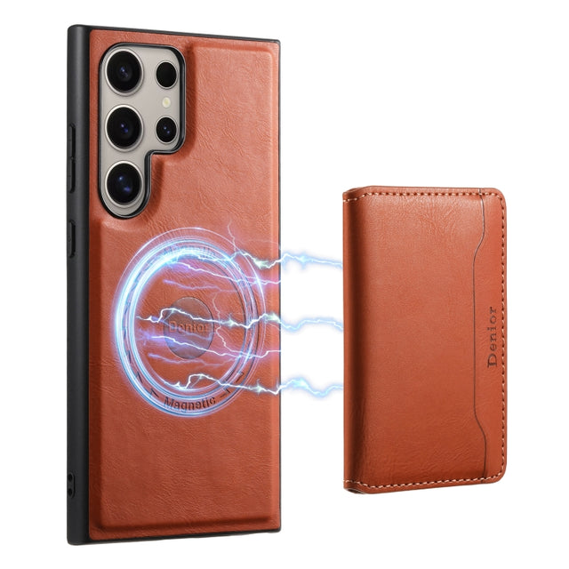 For Samsung Galaxy S23 Ultra 5G Denior Cowhide Texture Leather MagSafe Detachable Wallet Phone Case(Brown)