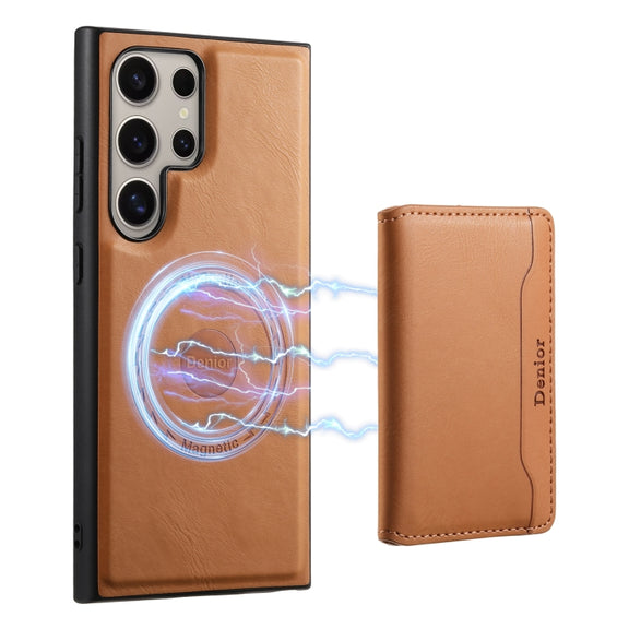 For Samsung Galaxy S24 Ultra 5G Denior Cowhide Texture Leather MagSafe Detachable Wallet Phone Case(Khaki)
