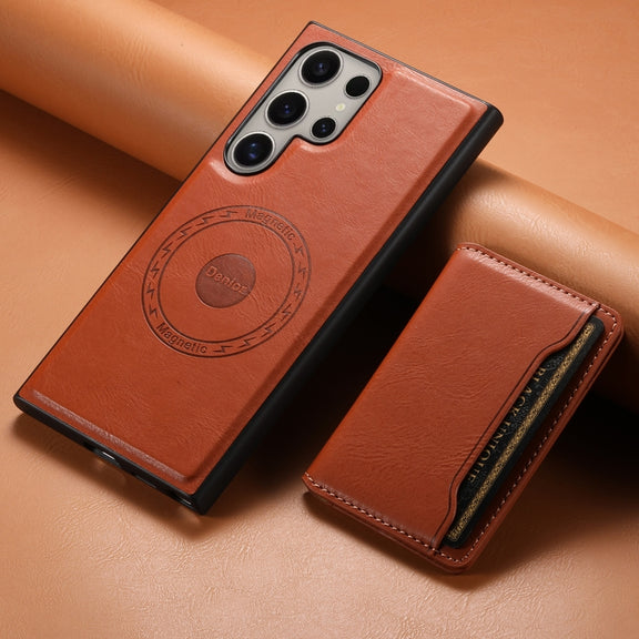 For Samsung Galaxy S24 Ultra 5G Denior Cowhide Texture Leather MagSafe Detachable Wallet Phone Case(Brown)