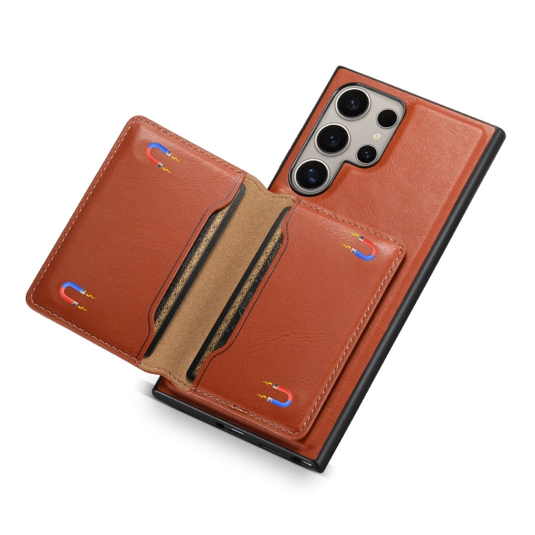 For Samsung Galaxy S24 Ultra 5G Denior Cowhide Texture Leather MagSafe Detachable Wallet Phone Case(Brown)
