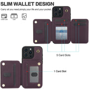 For iPhone 16 Pro Max YM006 Skin Feel Zipper Card Bag Phone Case with Dual Lanyard(Dark Purple)