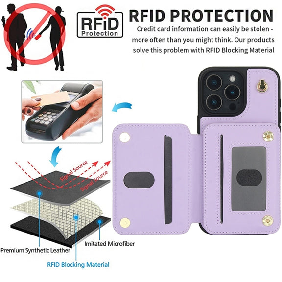 For iPhone 16 Pro Max YM006 Skin Feel Zipper Card Bag Phone Case with Dual Lanyard(Light Purple)