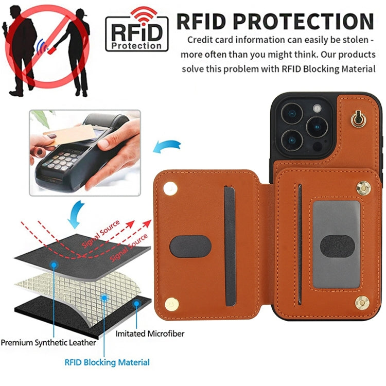For iPhone 16 Pro Max YM006 Skin Feel Zipper Card Bag Phone Case with Dual Lanyard(Brown)