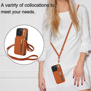 For iPhone 16 Pro Max YM006 Skin Feel Zipper Card Bag Phone Case with Dual Lanyard(Brown)