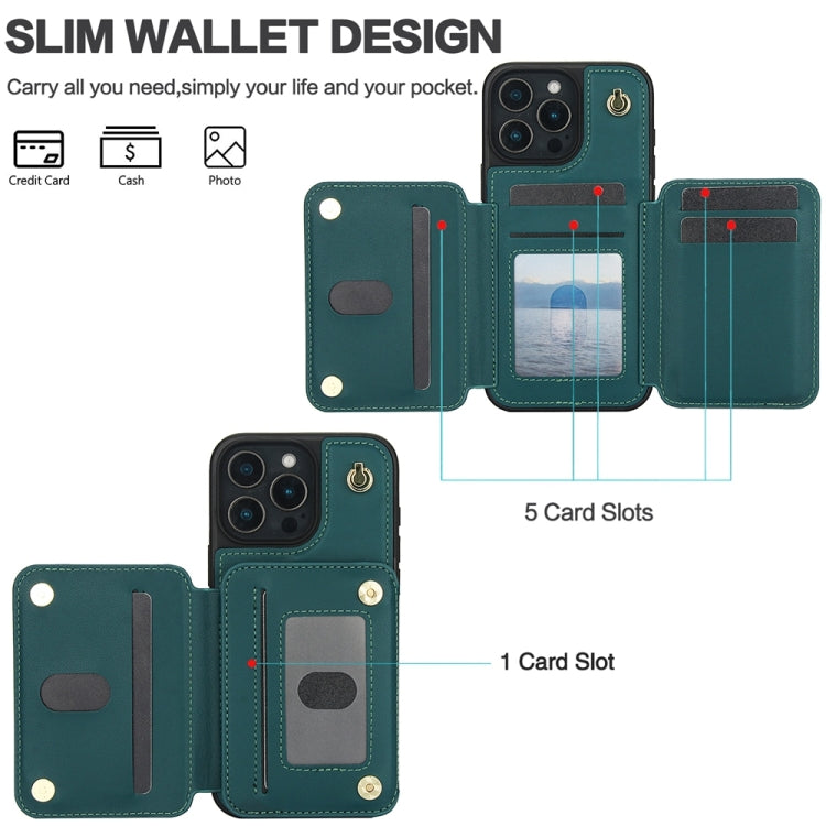 For iPhone 16 Pro Max YM006 Skin Feel Zipper Card Bag Phone Case with Dual Lanyard(Green)