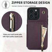 For iPhone 16 Pro YM006 Skin Feel Zipper Card Bag Phone Case with Dual Lanyard(Dark Purple)