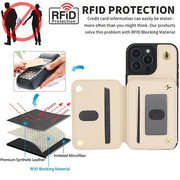 For iPhone 16 Pro YM006 Skin Feel Zipper Card Bag Phone Case with Dual Lanyard(Apricot)