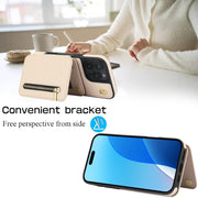 For iPhone 16 Pro YM006 Skin Feel Zipper Card Bag Phone Case with Dual Lanyard(Apricot)