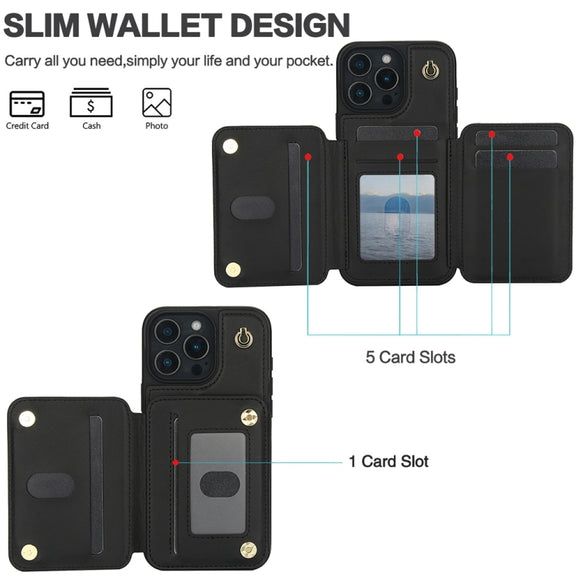 For iPhone 16 Pro YM006 Skin Feel Zipper Card Bag Phone Case with Dual Lanyard(Black)