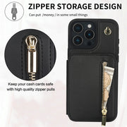 For iPhone 16 Pro YM006 Skin Feel Zipper Card Bag Phone Case with Dual Lanyard(Black)