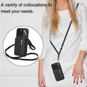 For iPhone 16 Pro YM006 Skin Feel Zipper Card Bag Phone Case with Dual Lanyard(Black)