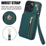 For iPhone 16 Pro YM006 Skin Feel Zipper Card Bag Phone Case with Dual Lanyard(Green)