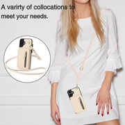 For iPhone 16 Plus YM006 Skin Feel Zipper Card Bag Phone Case with Dual Lanyard(Apricot)