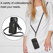 For iPhone 16 Plus YM006 Skin Feel Zipper Card Bag Phone Case with Dual Lanyard(Black)