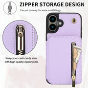 For iPhone 16 Plus YM006 Skin Feel Zipper Card Bag Phone Case with Dual Lanyard(Light Purple)