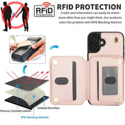 For iPhone 16 Plus YM006 Skin Feel Zipper Card Bag Phone Case with Dual Lanyard(Rose Gold)