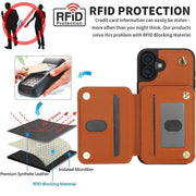 For iPhone 16 Plus YM006 Skin Feel Zipper Card Bag Phone Case with Dual Lanyard(Brown)