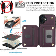 For iPhone 16 YM006 Skin Feel Zipper Card Bag Phone Case with Dual Lanyard(Dark Purple)