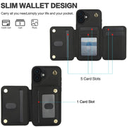 For iPhone 16 YM006 Skin Feel Zipper Card Bag Phone Case with Dual Lanyard(Black)