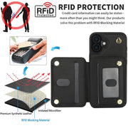 For iPhone 16 YM006 Skin Feel Zipper Card Bag Phone Case with Dual Lanyard(Black)