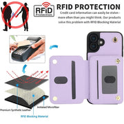 For iPhone 16 YM006 Skin Feel Zipper Card Bag Phone Case with Dual Lanyard(Light Purple)