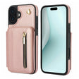 For iPhone 16 YM006 Skin Feel Zipper Card Bag Phone Case with Dual Lanyard(Rose Gold) - iPhone 16 Cases by PMC TechLife | Online Shopping South Africa | PMC TechLife | Buy Now Pay Later Mobicred