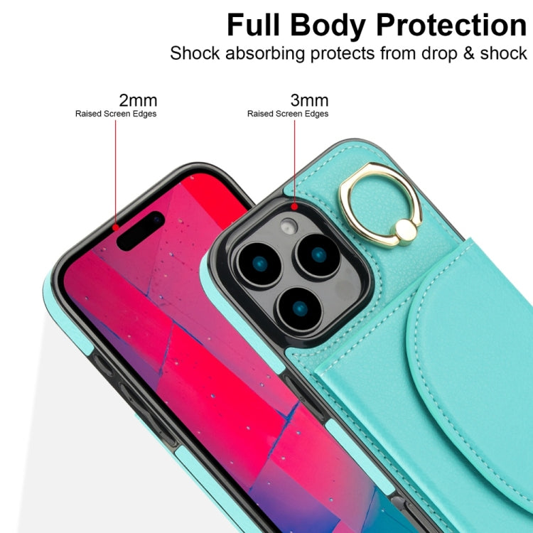 For iPhone 16 Pro Max YM007 Ring Holder Card Bag Skin Feel Phone Case(Green) - iPhone 16 Pro Max Cases by PMC TechLife | Online Shopping South Africa | PMC TechLife | Buy Now Pay Later Mobicred