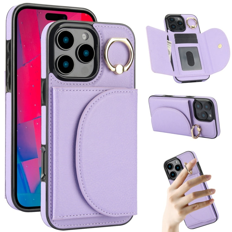 For iPhone 16 Pro YM007 Ring Holder Card Bag Skin Feel Phone Case(Purple) - iPhone 16 Pro Cases by PMC TechLife | Online Shopping South Africa | PMC TechLife | Buy Now Pay Later Mobicred