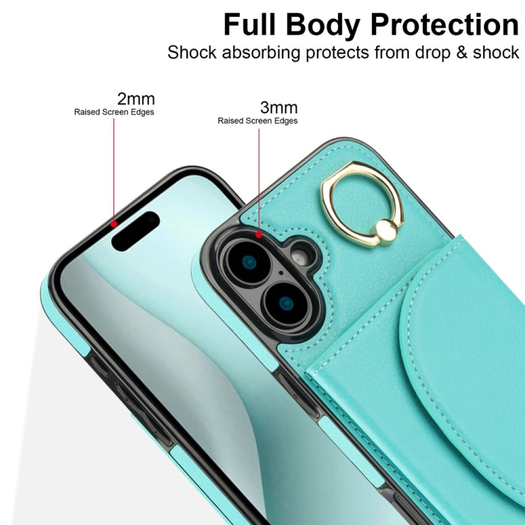 For iPhone 16 Plus YM007 Ring Holder Card Bag Skin Feel Phone Case(Green) - free shipping - PMC TechLife - Order now!